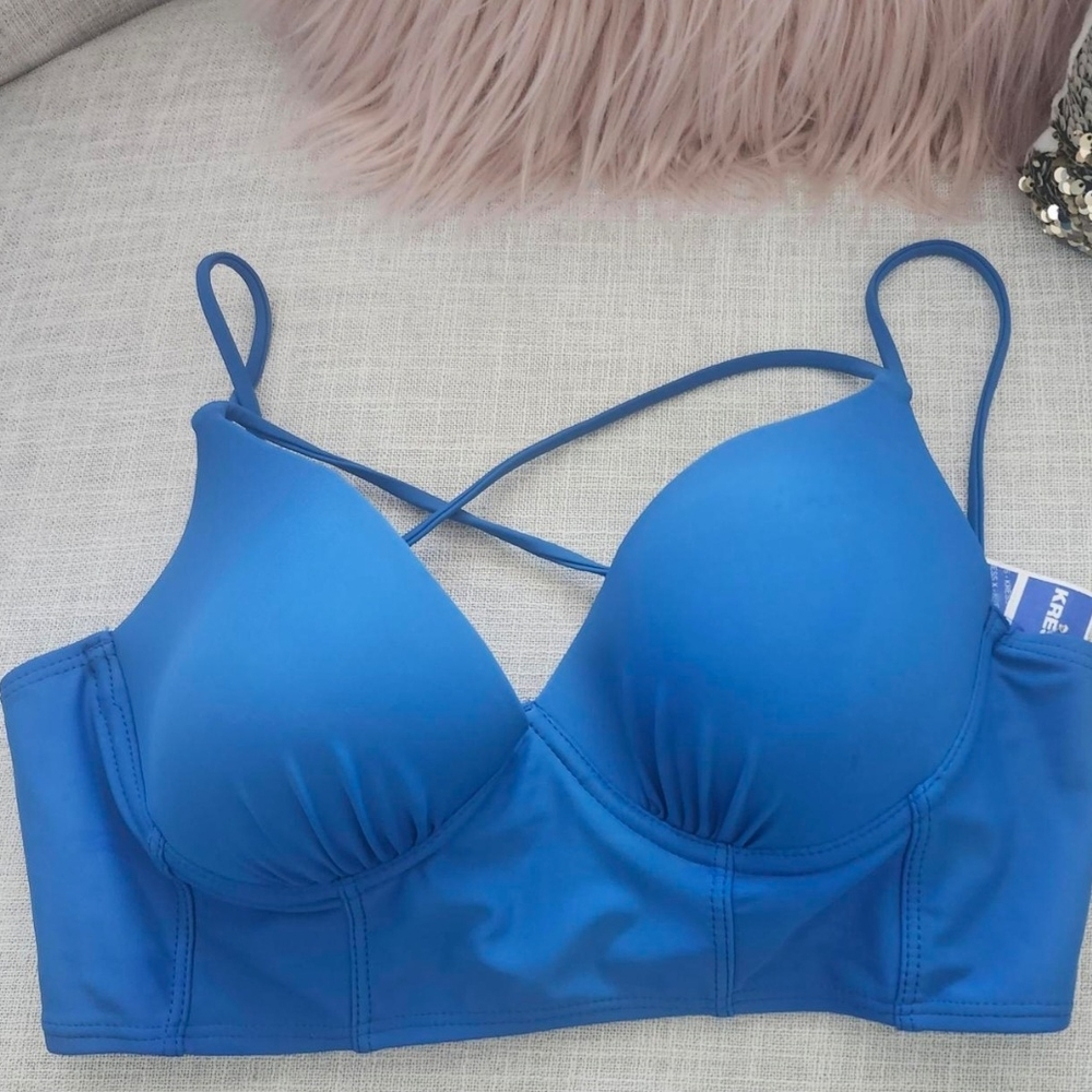 Blue Women's Bikini Top Bralette Push Up Size Medium New With Tags